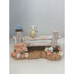 Easter Bunny Bird Fence Figurine Keep Out Of Garden Sign Spring Decor